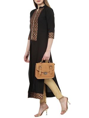 black crepe straight kurta - 14604783 - Standard Image - 2