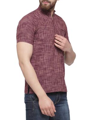 purple linen short kurta - 14605148 - Standard Image - 2