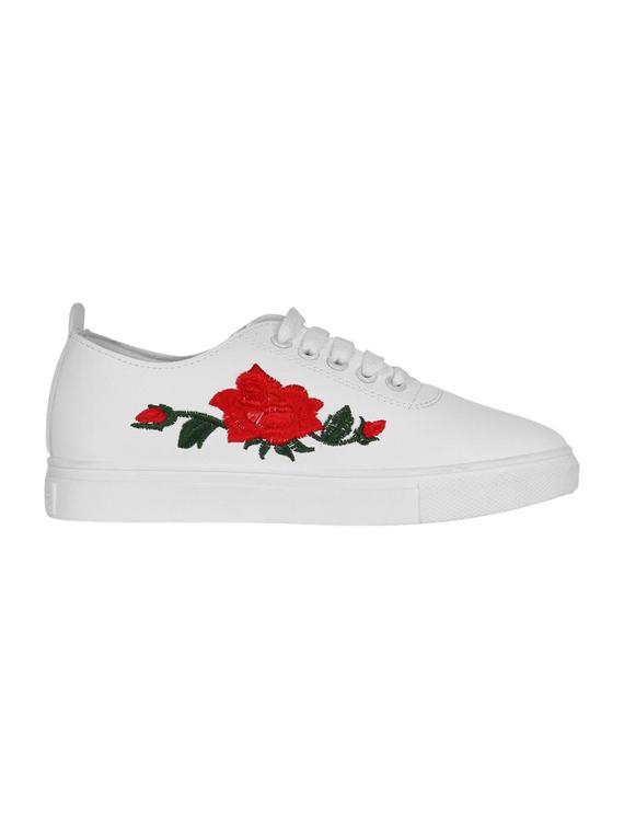 white faux leather laceup sneakers - 14610004 - Zoom Image - 2