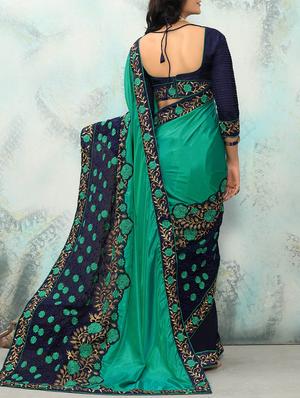 green embroidered saree with blouse - 14610064 - Standard Image - 2