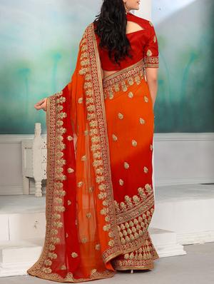 orange embroidered saree with blouse - 14610069 - Standard Image - 2