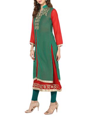 green georgette layered kurta - 14610780 - Standard Image - 2