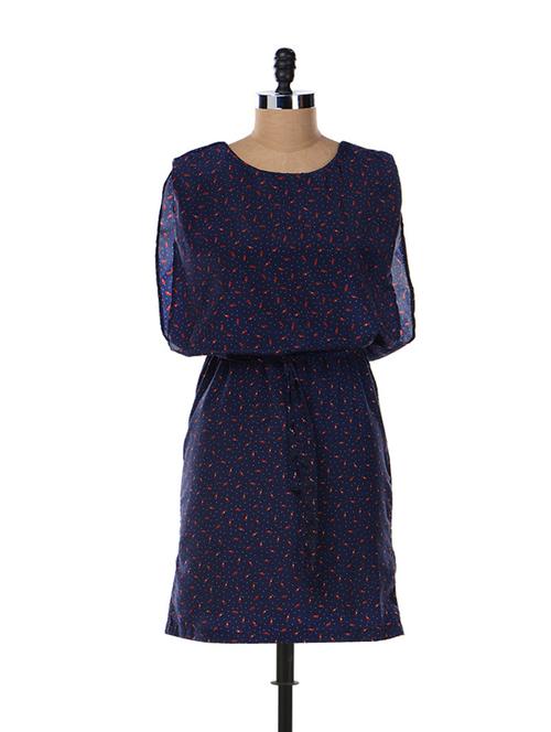 Navy Blue Printed Dress - Aamod