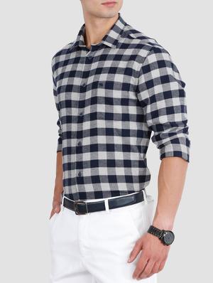 navy blue cotton casual shirt - 14611861 - Standard Image - 2