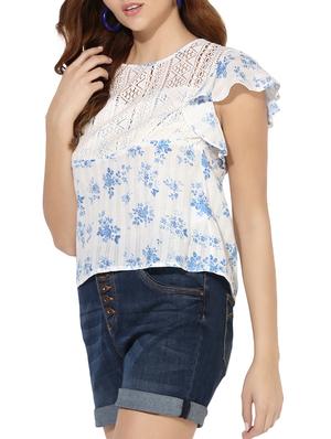 lace panel floral georgette top - 14613014 - Standard Image - 2