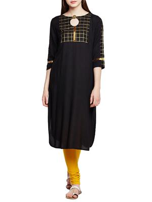 black viscose straight kurta - 14615232 - Standard Image - 2