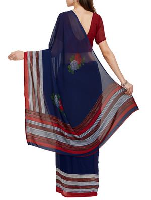 navy blue printed saree with blouse - 14616893 - Standard Image - 2