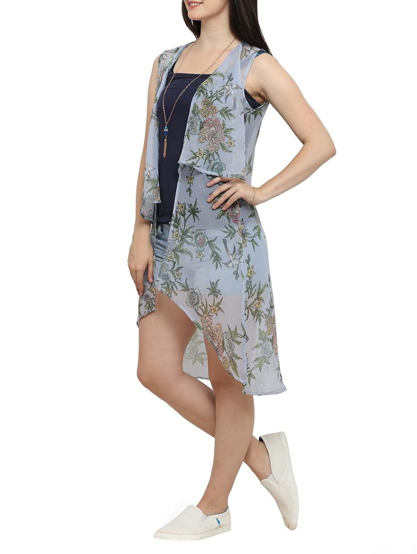 floral printed asymmetric shrug - 14616977 - Zoom Image - 2
