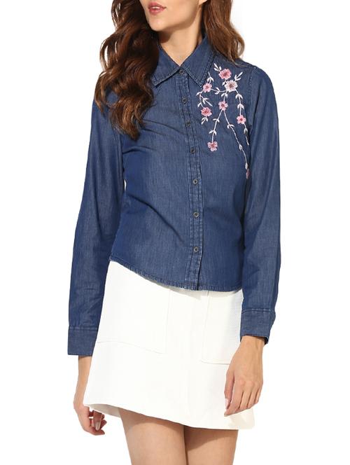 blue denim embroidered shirt - 14620204 - Standard Image - 1