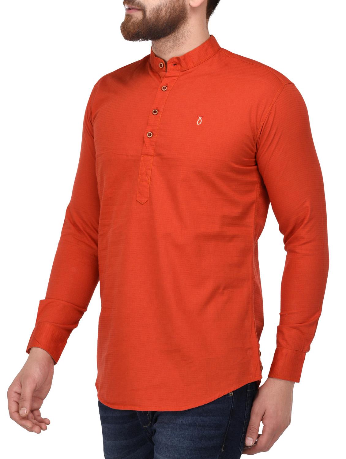 red cotton short kurta - 14621039 - Zoom Image - 2