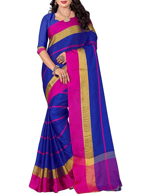 blue cotton blend chanderi saree with blouse - 14628492 - Standard Image - 1