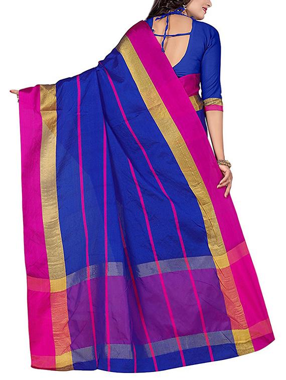 blue cotton blend chanderi saree with blouse - 14628492 - Zoom Image - 2