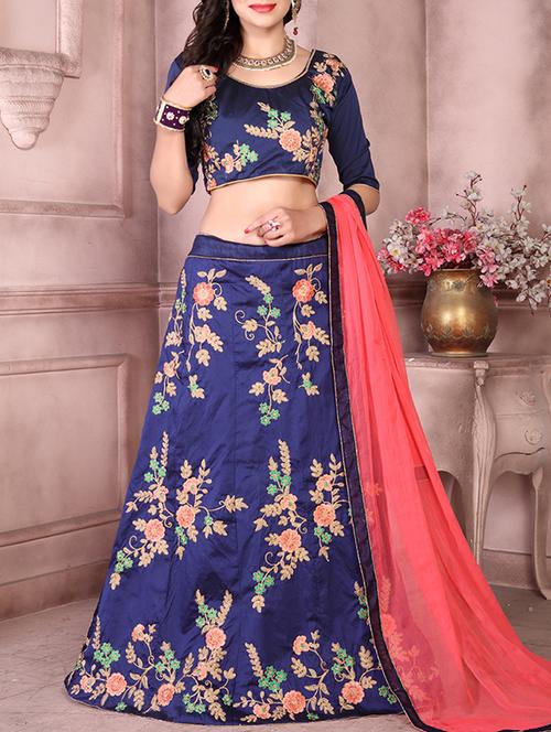blue silk panelled lehenga - 14629267 - Very Small Image - 1