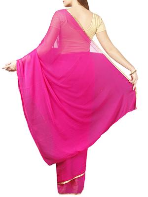 pink chiffon plain saree with blouse - 14631273 - Standard Image - 2
