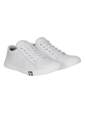white leatherette lace up sneaker - 14633717 - Standard Image - 2