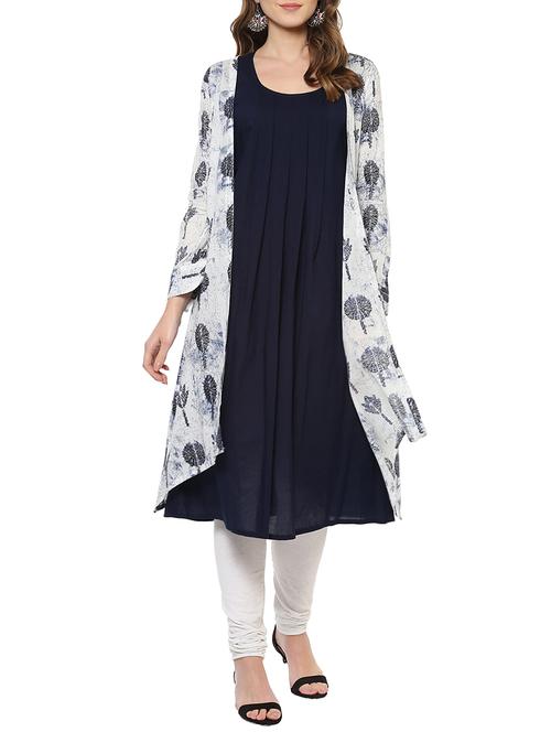 blue cotton layered kurta - 14633767 - Standard Image - 1