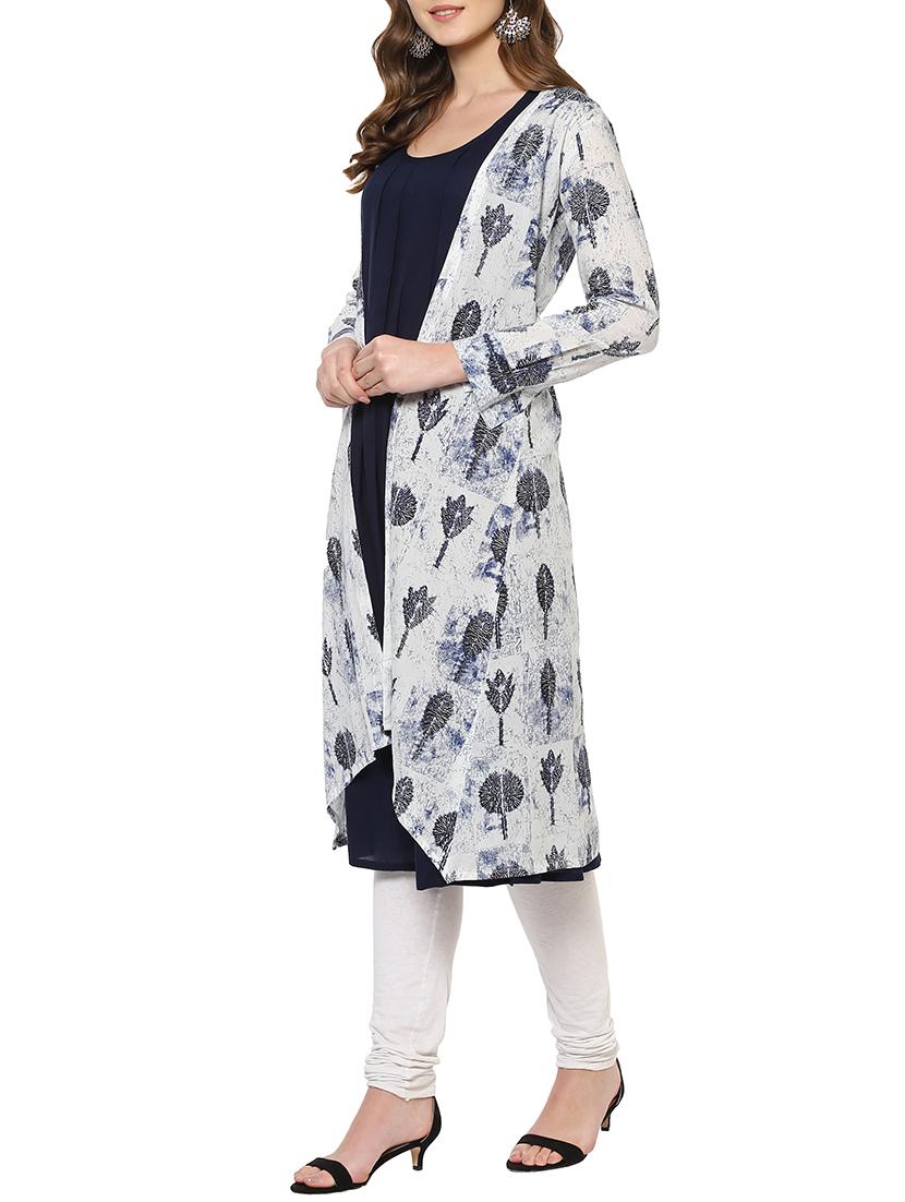 blue cotton layered kurta - 14633767 - Zoom Image - 2