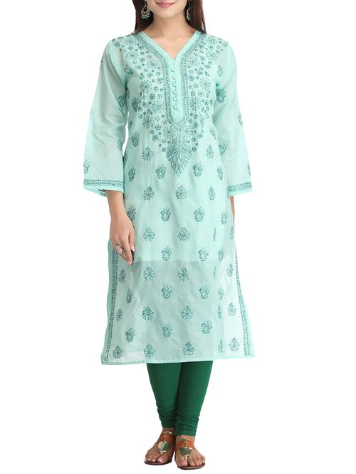 ada blue cotton straight kurta - 14636620 - Standard Image - 1