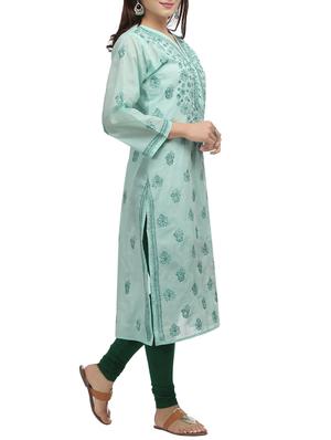 ada blue cotton straight kurta - 14636620 - Standard Image - 2