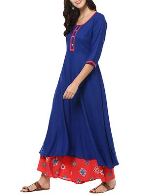 blue viscose kurta palazzo set - 14637969 - Standard Image - 2