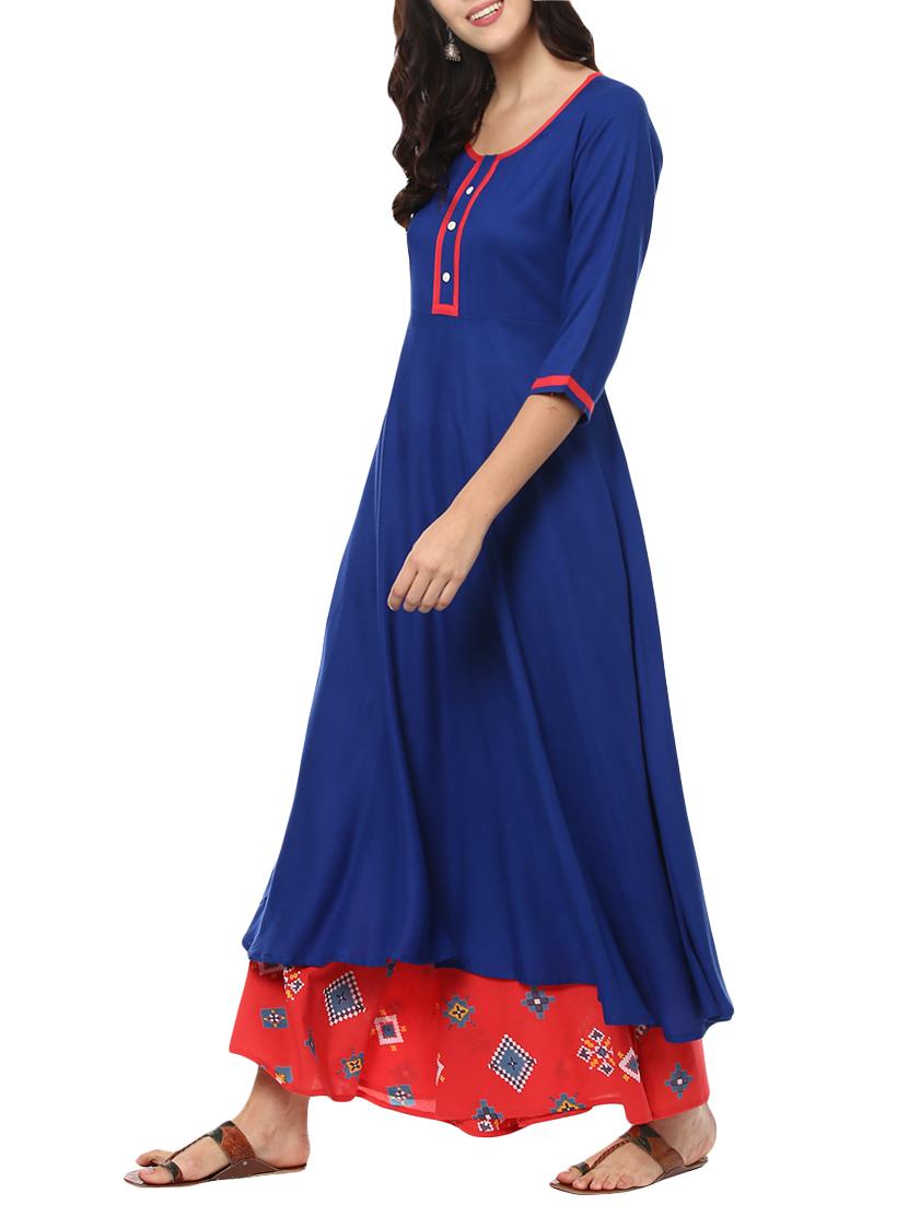 blue viscose kurta palazzo set - 14637969 - Zoom Image - 2