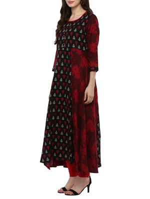Maroon rayon flared kurta - 14638006 - Standard Image - 2