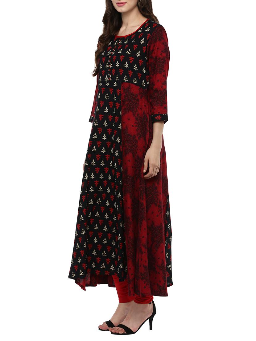 Maroon rayon flared kurta - 14638006 - Zoom Image - 2