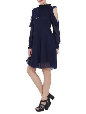 tie up mock neck flared dress - 14639596 - Standard Image - 2