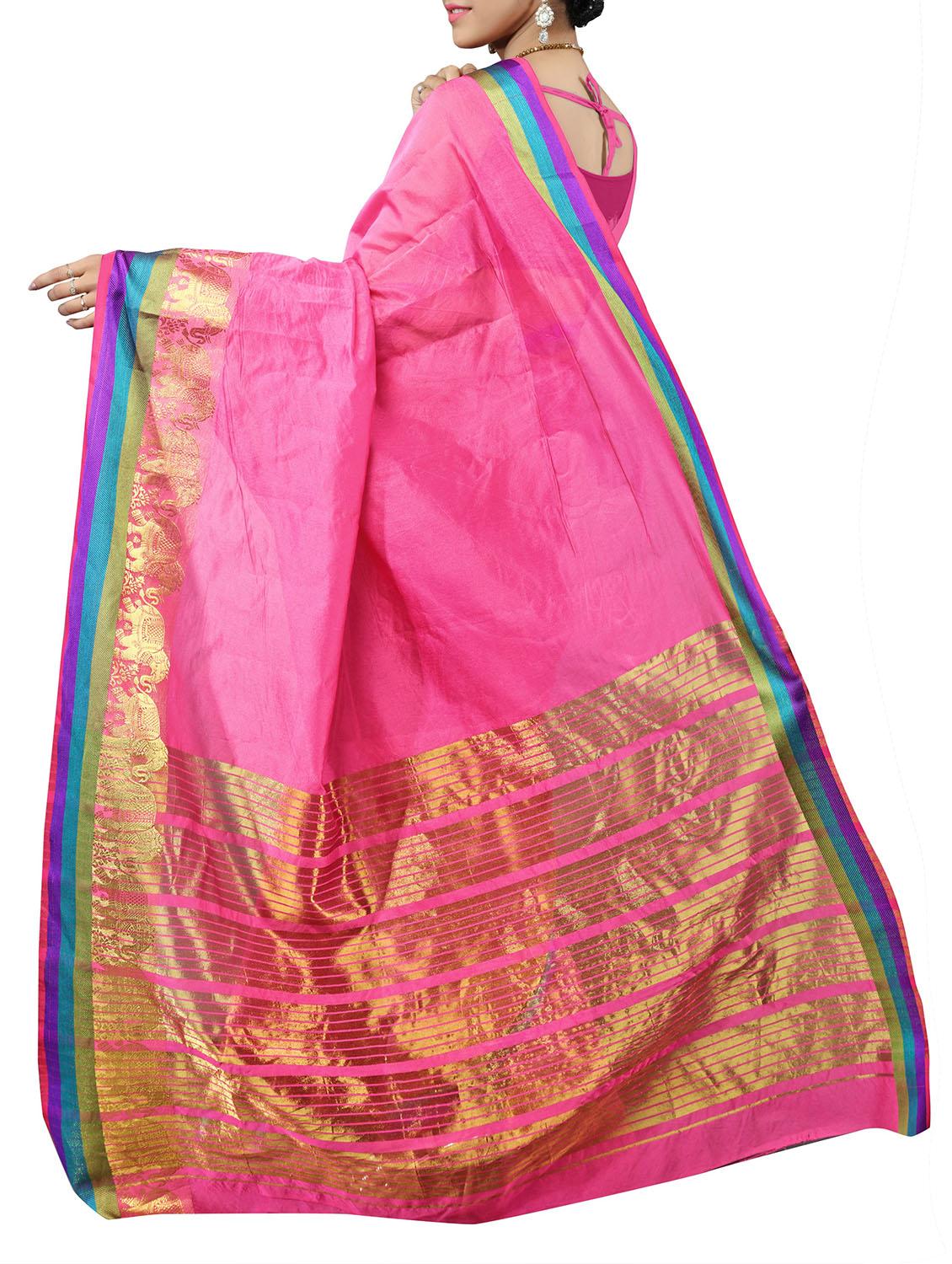 pink jacquard saree with blouse - 14642036 - Zoom Image - 2