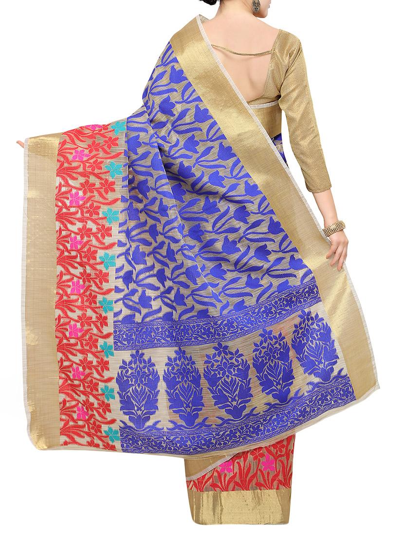 beige cotton silk woven saree with blouse - 14642771 - Zoom Image - 2