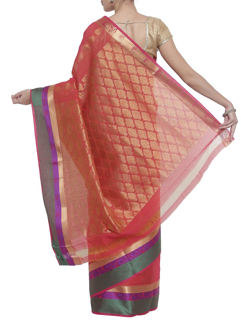 The Chennai Silks red woven saree with blouse - 14644263 - Zoom Image - 2