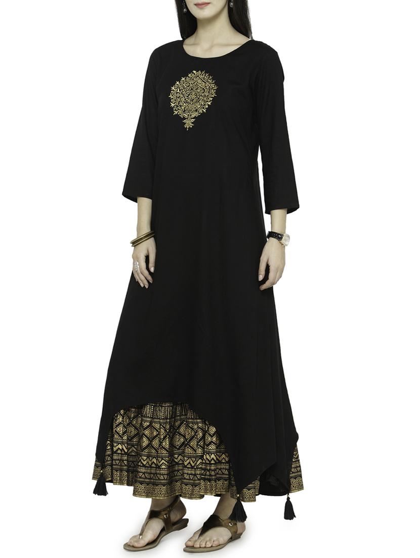 Zari motif kurta with foil printed skirt set - 14646399 - Zoom Image - 2