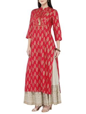 red rayon printed straight kurta - 14646583 - Standard Image - 2