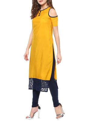 yellow poly crepe straight kurta - 14651456 - Standard Image - 2