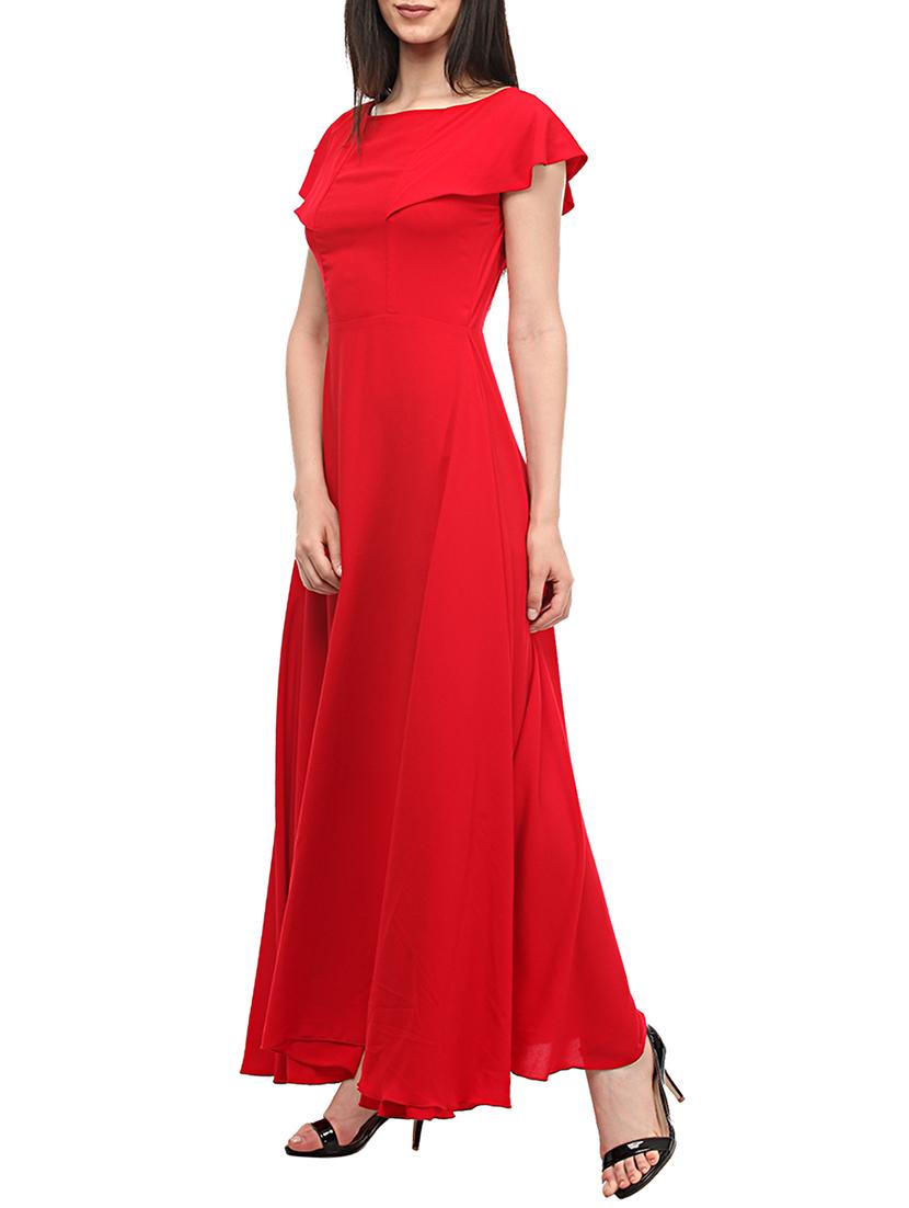 Ruffled boat neck gown dress - 14654353 - Zoom Image - 2