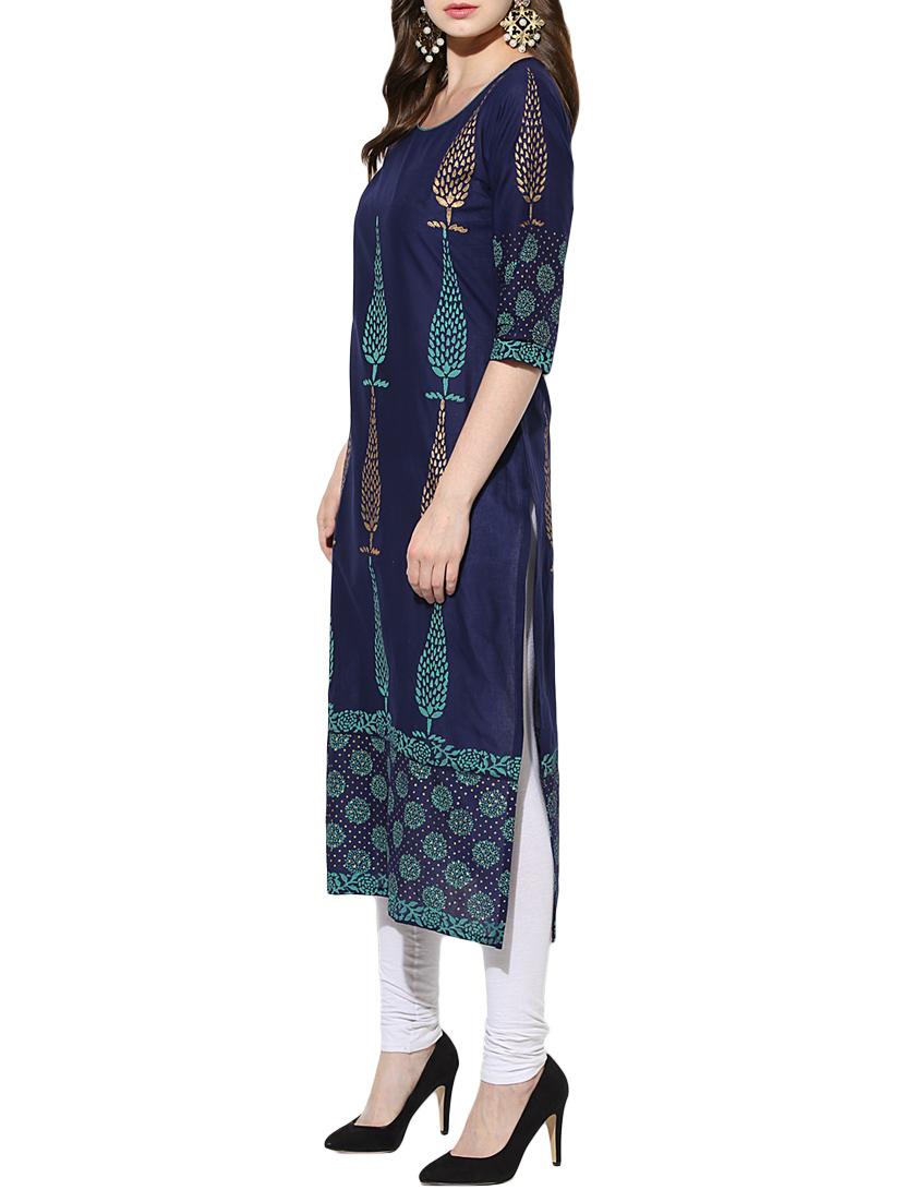 Indigo cotton kurta - 14658678 - Zoom Image - 2