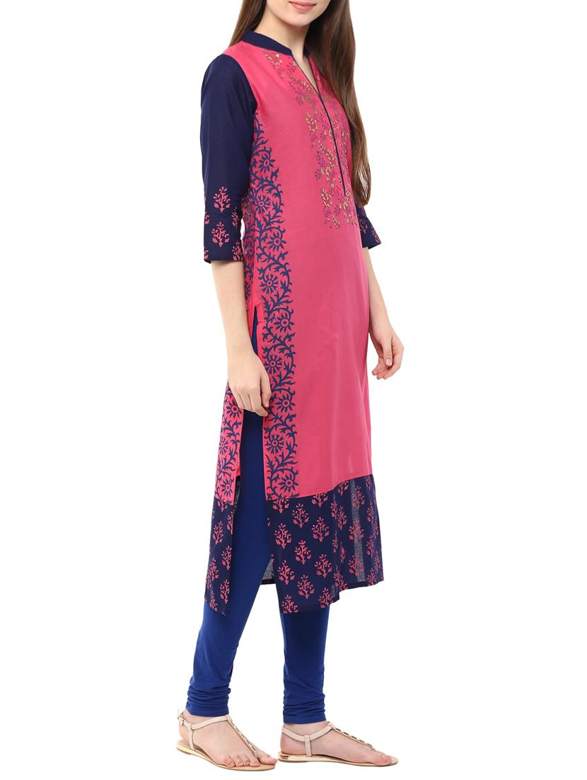 pink cotton straight kurta - 14658680 - Zoom Image - 2