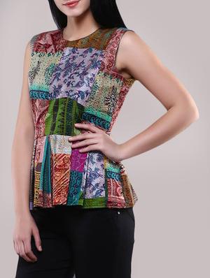 simply kitsch green pure silk peplum top - 14665356 - Standard Image - 2