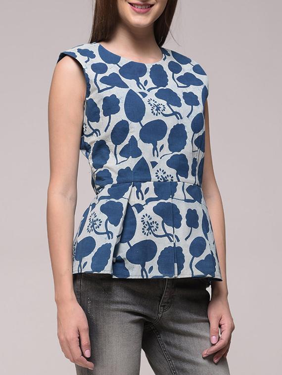 simply kitsch blue dabu cotton peplum top - 14665365 - Zoom Image - 2