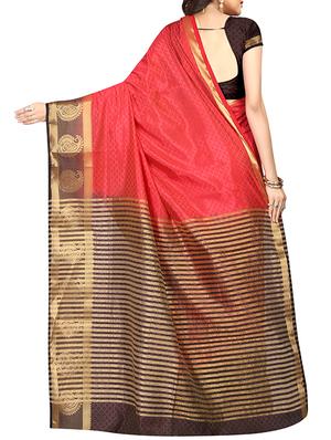 red nylon woven saree with blouse - 14667552 - Standard Image - 2