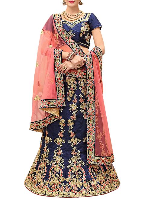blue silk embroidered lehenga - 14667697 - Very Small Image - 1