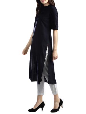 black cotton straight kurta - 14669117 - Standard Image - 2