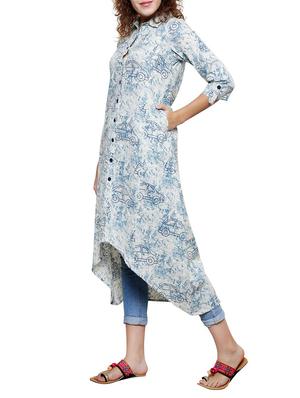 blue cotton blend high=low kurta - 14671155 - Standard Image - 2