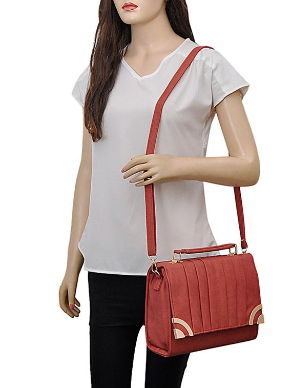 brown leatherette messenger sling bag - 14680729 - Zoom Image - 5