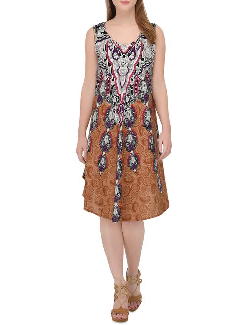 brown rayon printed a-line kurta - 14705548 - Very Small Image - 1