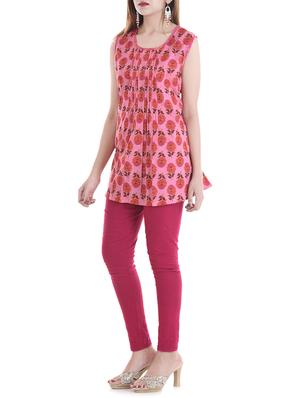 pink color cotton a-line kurti - 14715292 - Standard Image - 2