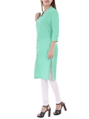 green cotton straight kurta - 14717063 - Standard Image - 2
