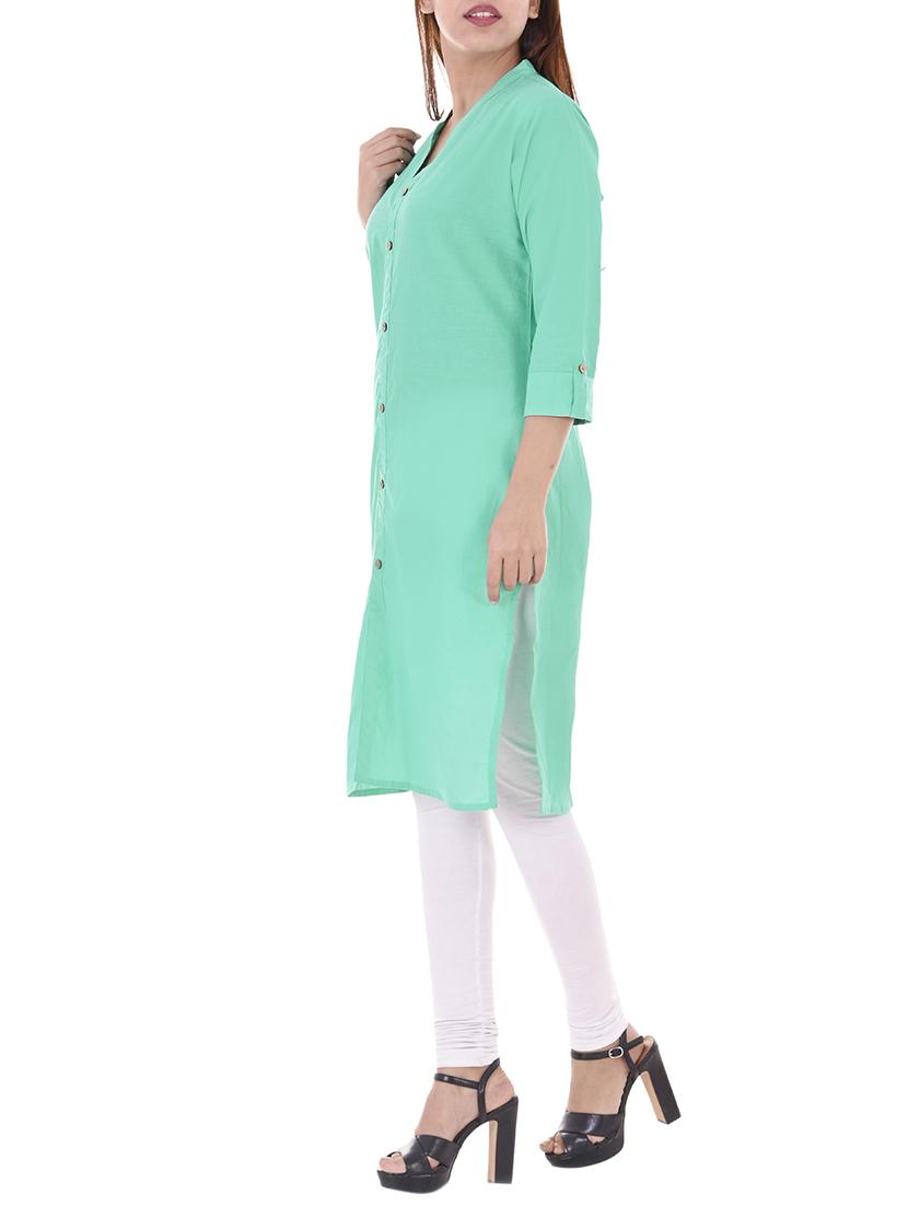 green cotton straight kurta - 14717063 - Zoom Image - 2