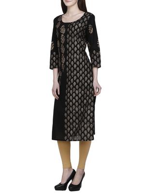 black cotton straight kurta - 14720366 - Standard Image - 2