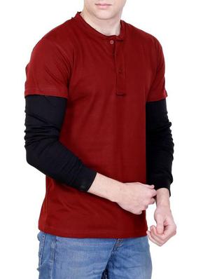maroon cotton color block t-shirt - 14722203 - Standard Image - 2